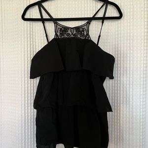 BCBGMaxAzria Ruffle Black Tank Top